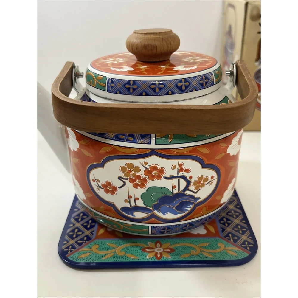 Tea Set ‎  3piece tea set From Japan, Hand Painted, Porcelain Enamel Wood Handle